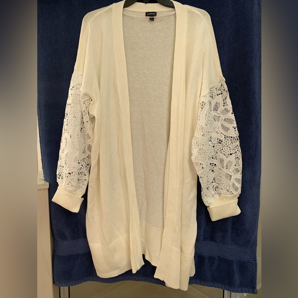 Torrid Cream Lace Sleeve Cardigan